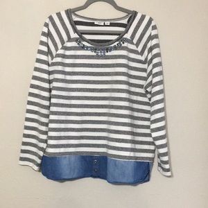 Cato jeweled neck shirt with denim peeking